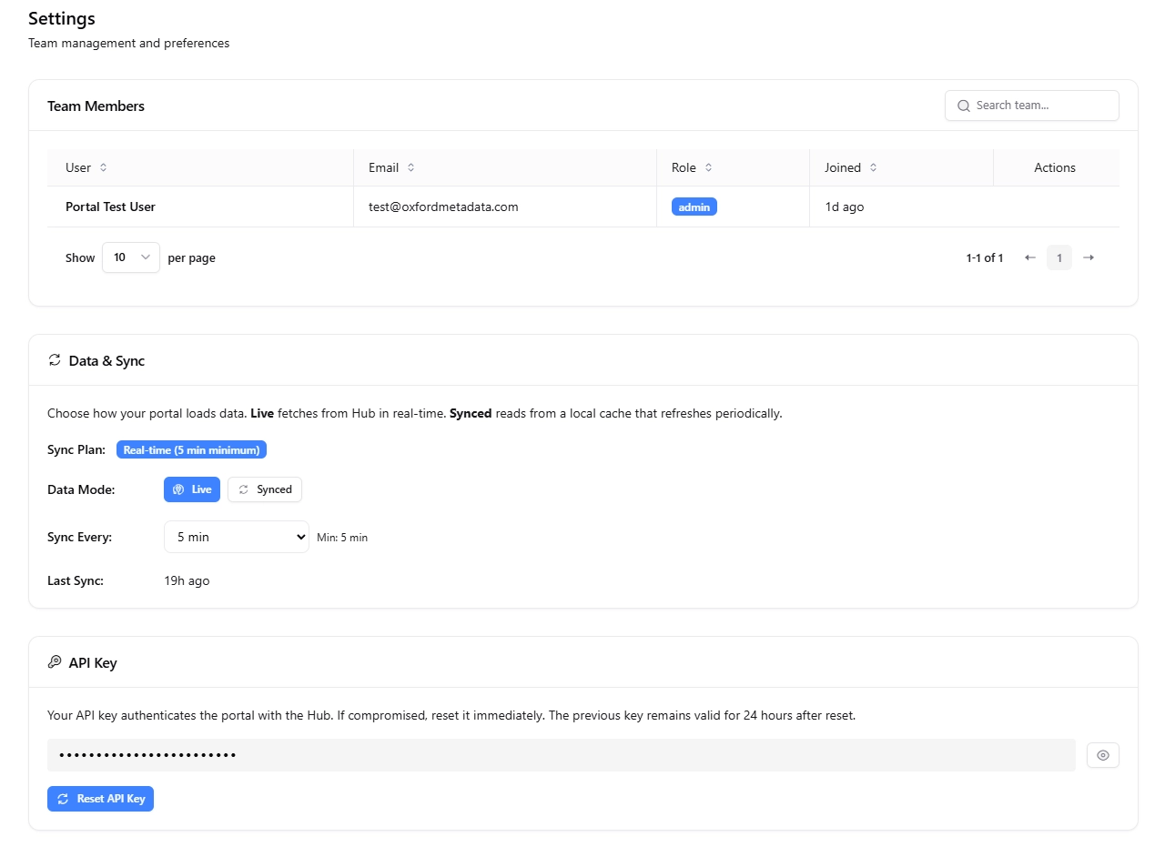Portal Settings — Team & Sync