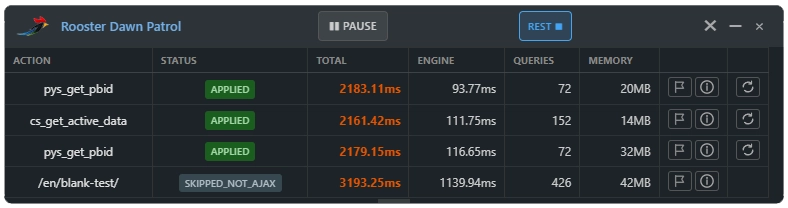 Rooster Dawn Patrol — real-time performance metrics for every request